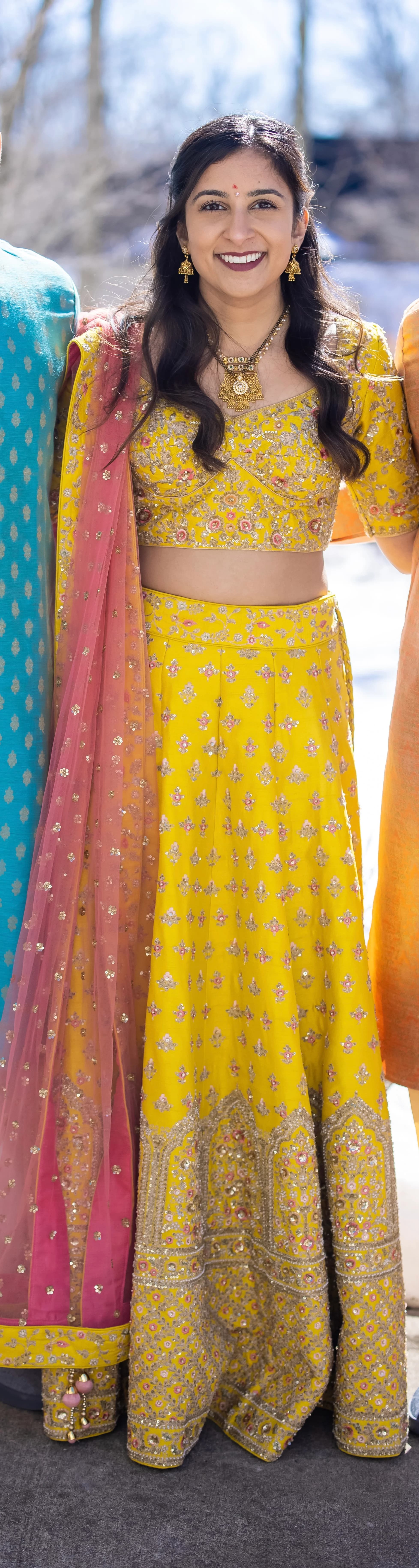 Image 3 of Yellow and Pink Lehenga with Net Dupatta