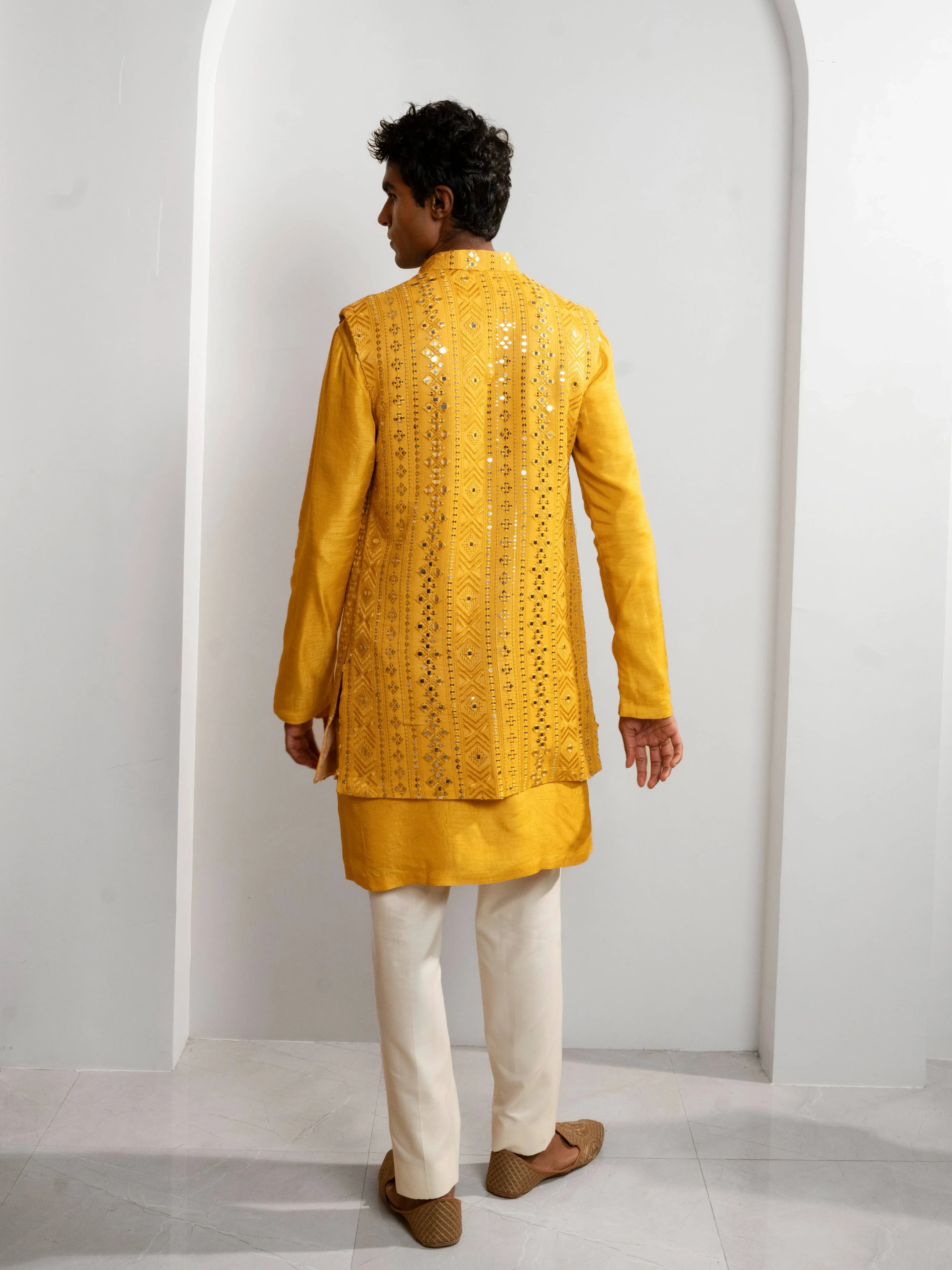 Image 3 of Amir Yellow Kurta with vest - Rental