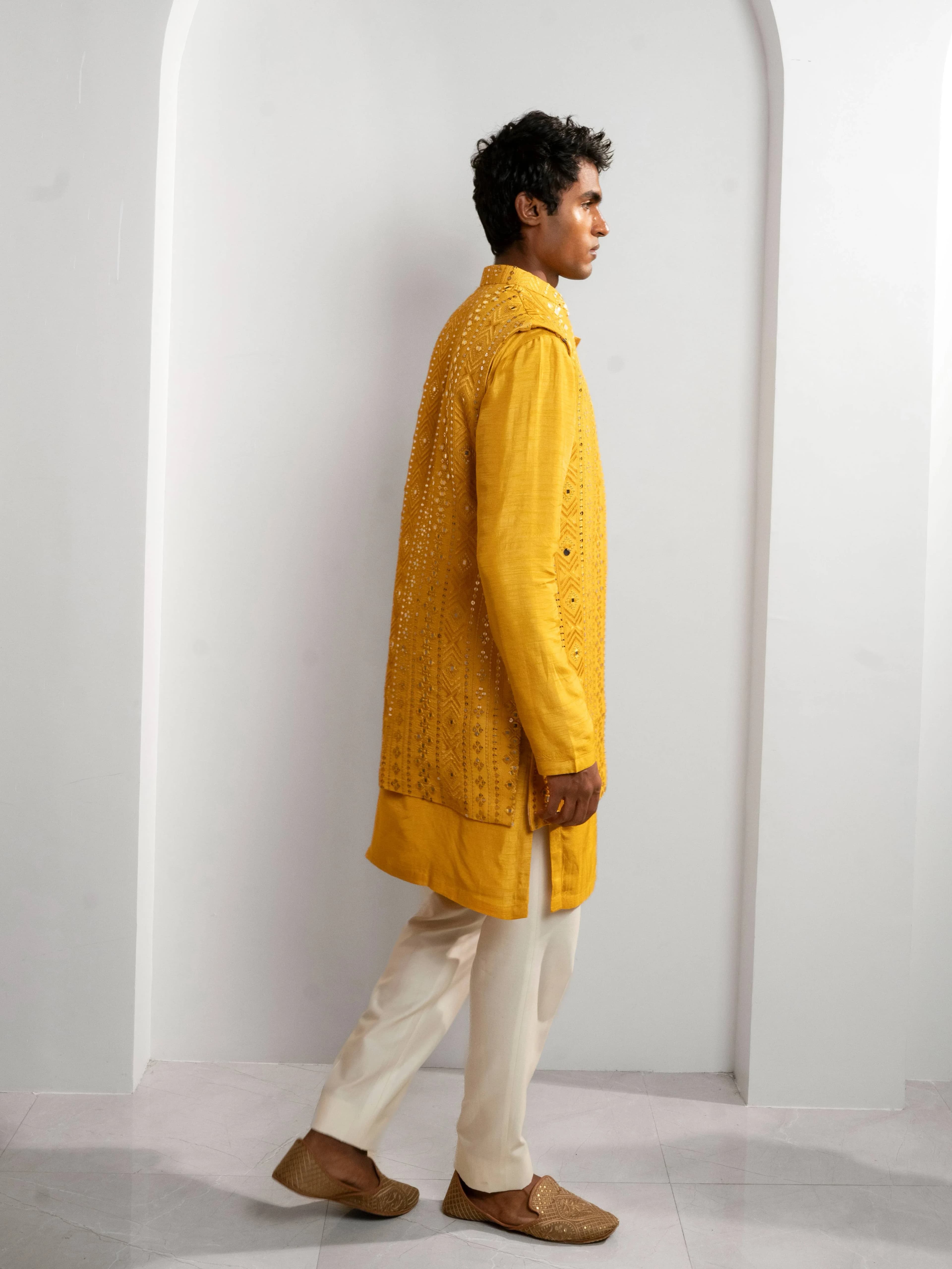 Image 2 of Amir Yellow Kurta with vest - Rental