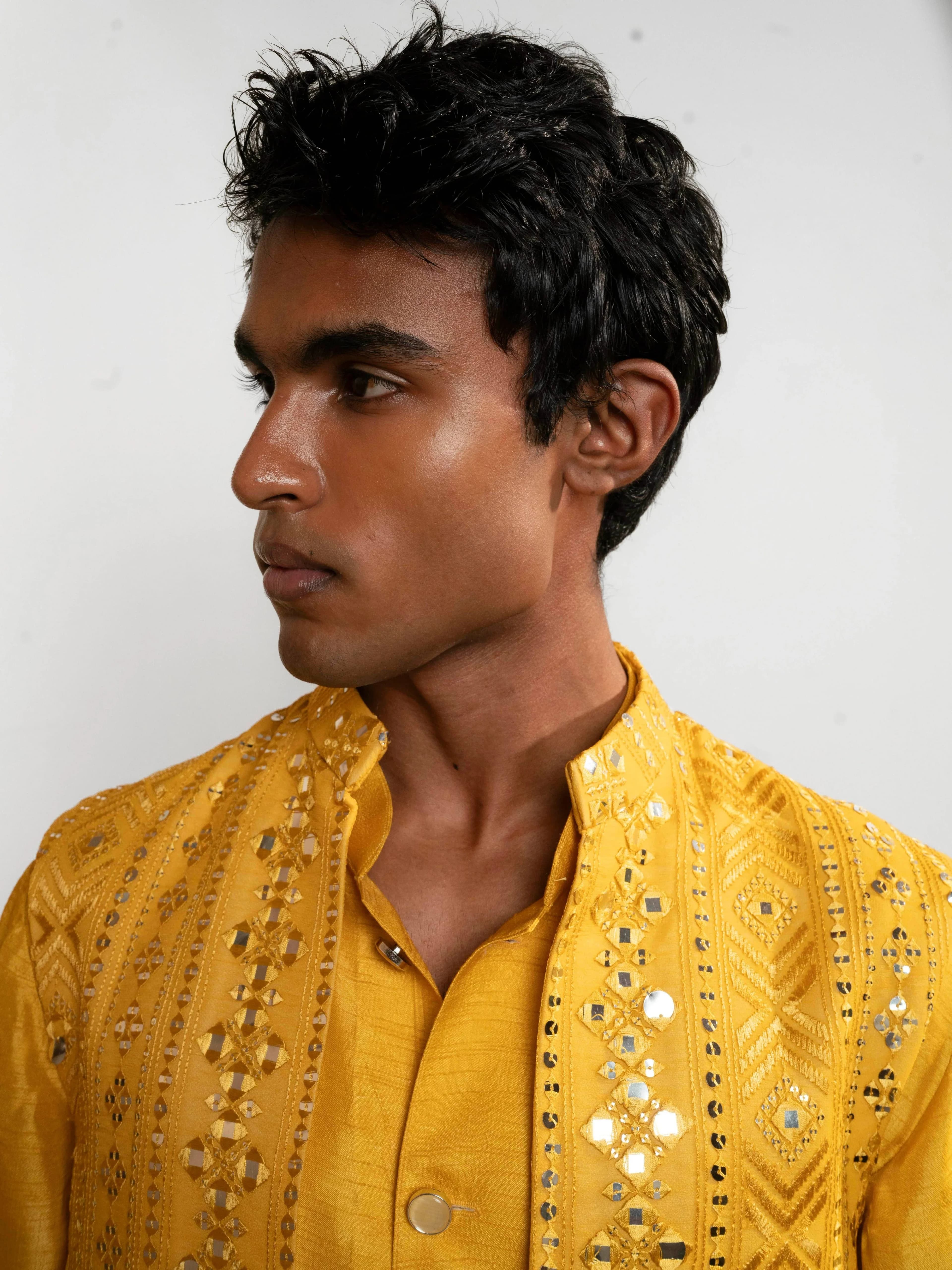 Image 4 of Amir Yellow Kurta with vest - Rental