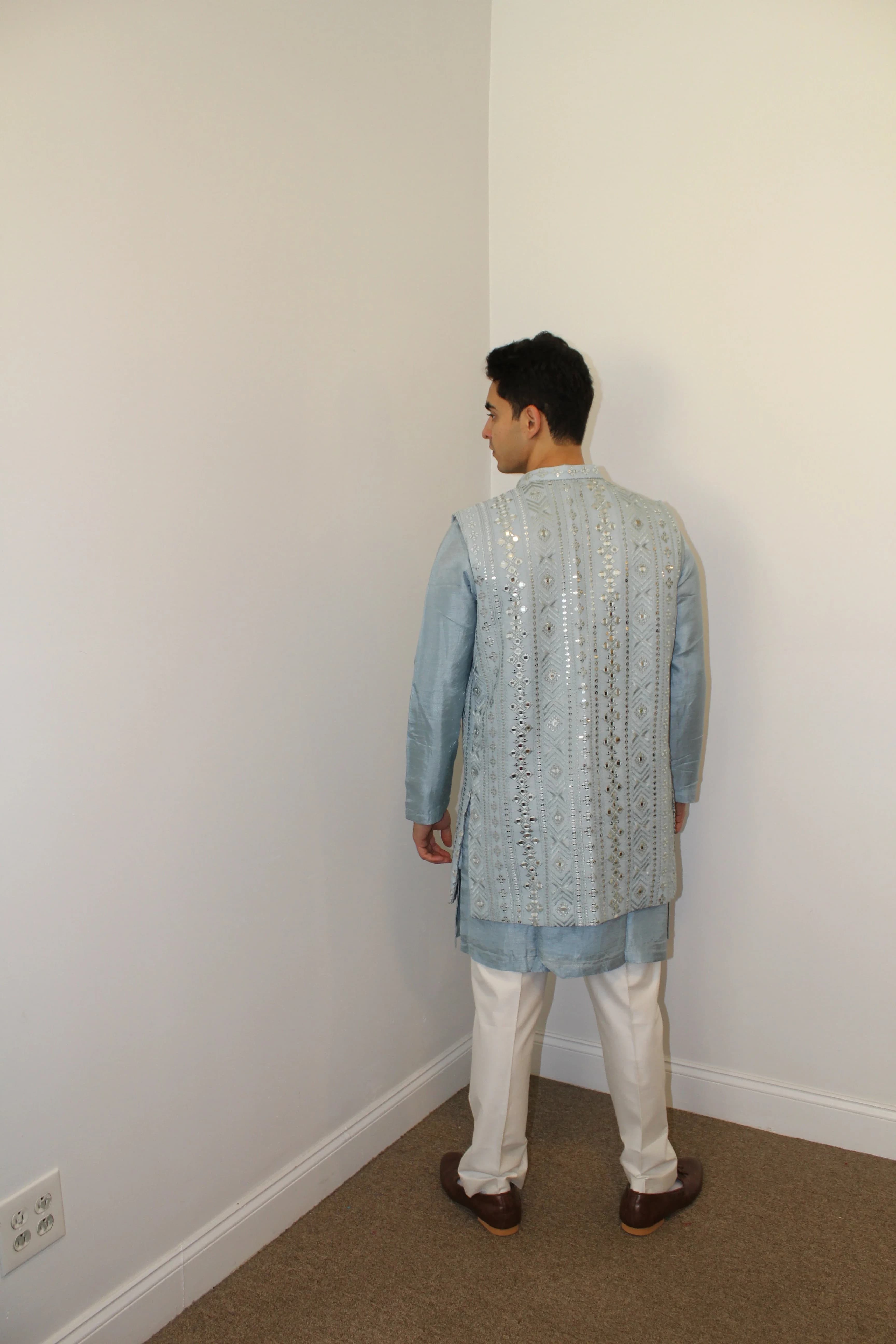 Image 3 of Amir Light Blue Kurta with vest - Rental